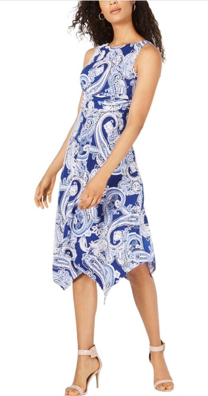 Jessica Howard Sleeveless Paisley Knit Petite Jersey Midi Dress Blue Size 8P